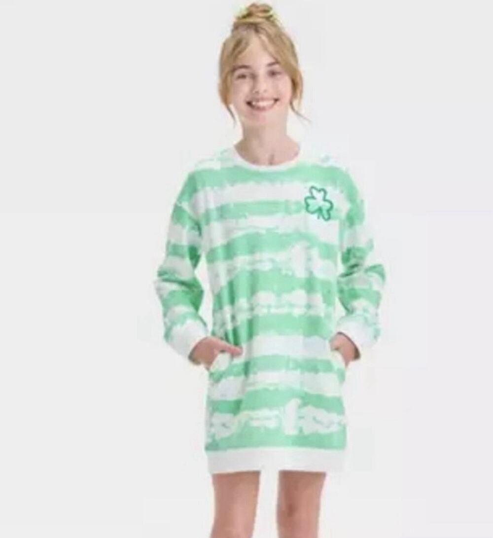 Cat & Jack Fleece St . Patrick's French Terry Dress Girls XS NWT